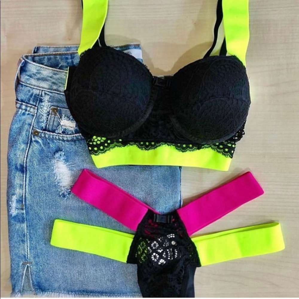 Neon Cropped push-up Bra & panty - 2 pc set - Picture 6 of 12